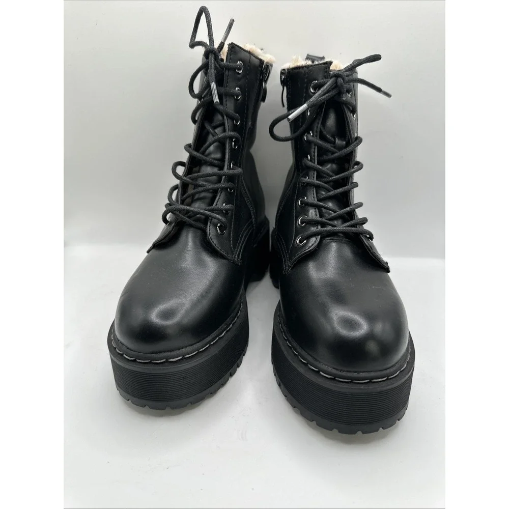 NEW $110 Steve Madden BETTY Doll Kills  Blk Combat Lace Up Faux Fur Lining Sz 5 - Picture 4 of 11